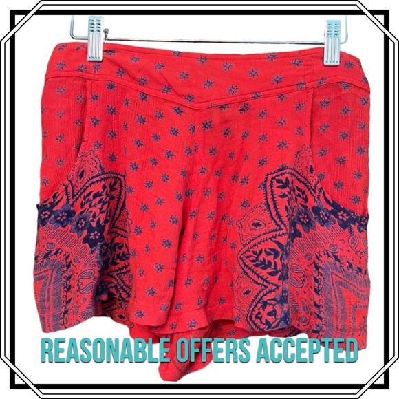 Free People Pants - Free People Red Flowy Shorts Paisley Print Size XS Pockets Boho Festival